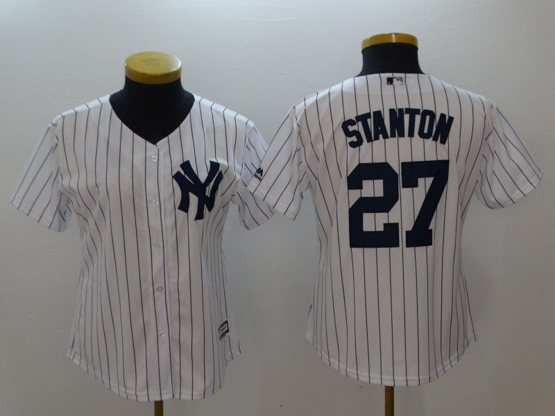 Women New York Yankees #27 Stanton White stripes MLB Jerseys